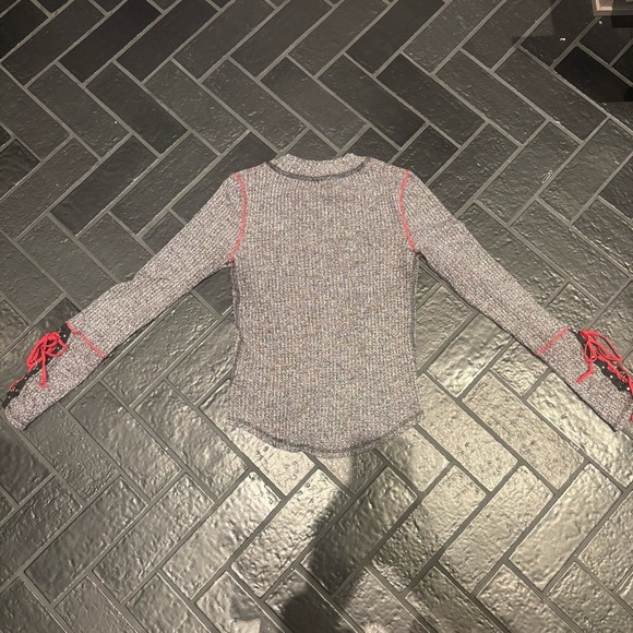 Free People Thermal Top | Lace-Up Sleeves | Size Small - Picture 2 of 4